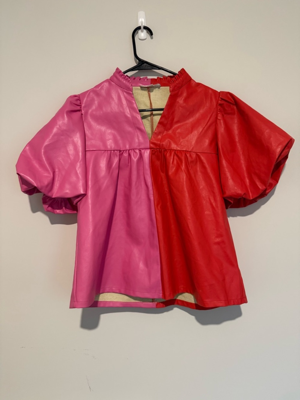 THML Colorblock Pink & Red Puff Sleeve Top